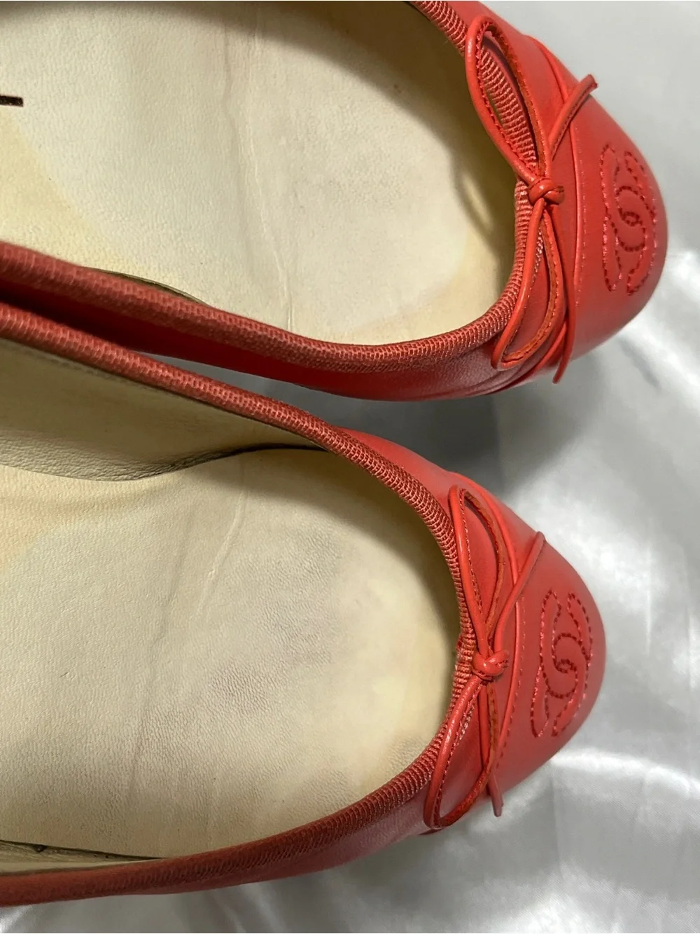 Chanel pink Red Leather Ballet Flats - Classic CC Bow